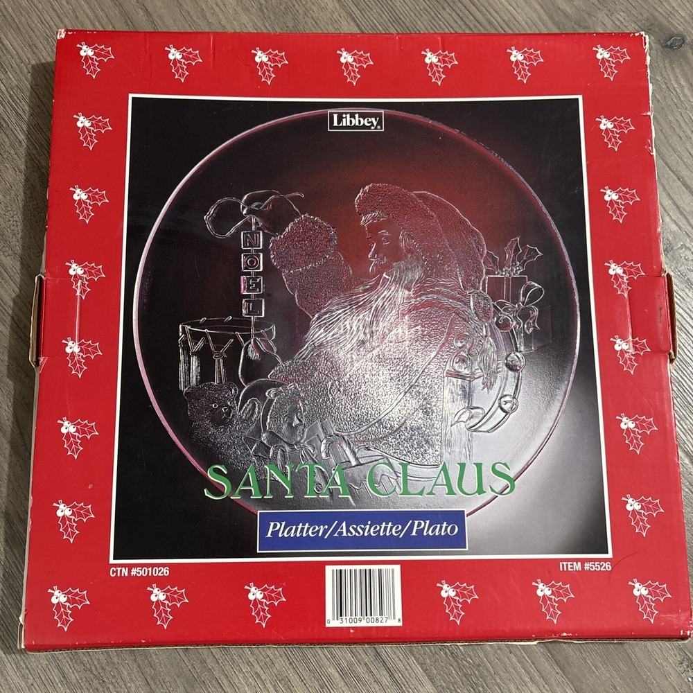 Vtg Libbey Santa Claus Serving Platter Christmas Noel Etched Glass 12" Diameter